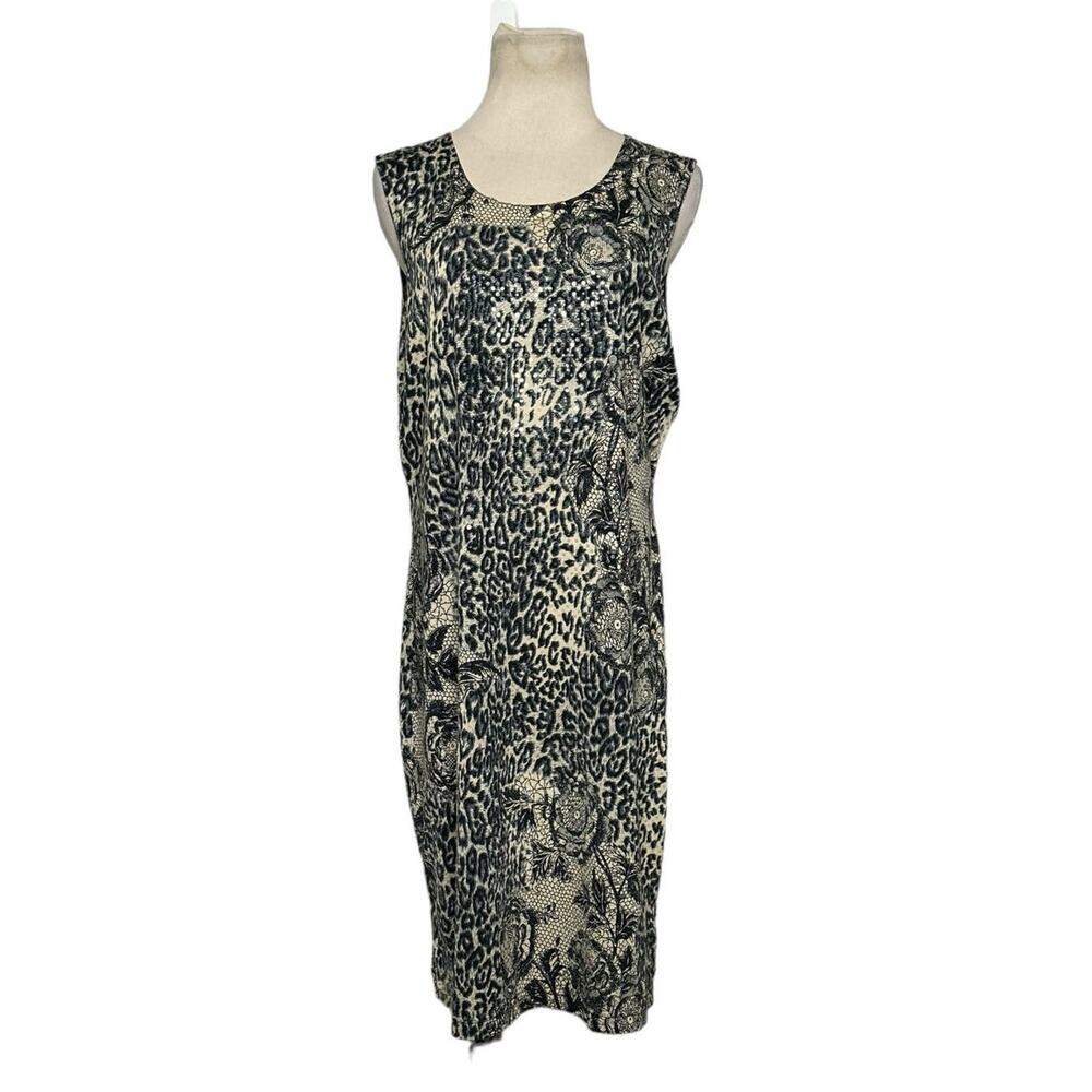 Nick & Sarah cream gray animal print sleeveless sheath dress size XL